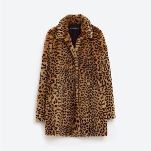 ZARA TRAFULUC FUZZY FAUX LEOPARD PRINT COAT
